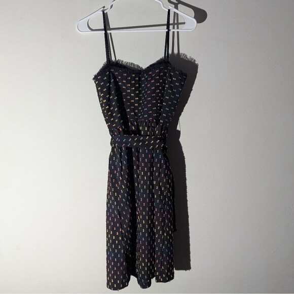 Trina Turk Black Rainbow Swiss Dot Sweetheart Neck Strappy Midi Dress Women's 10 - Picture 4 of 7